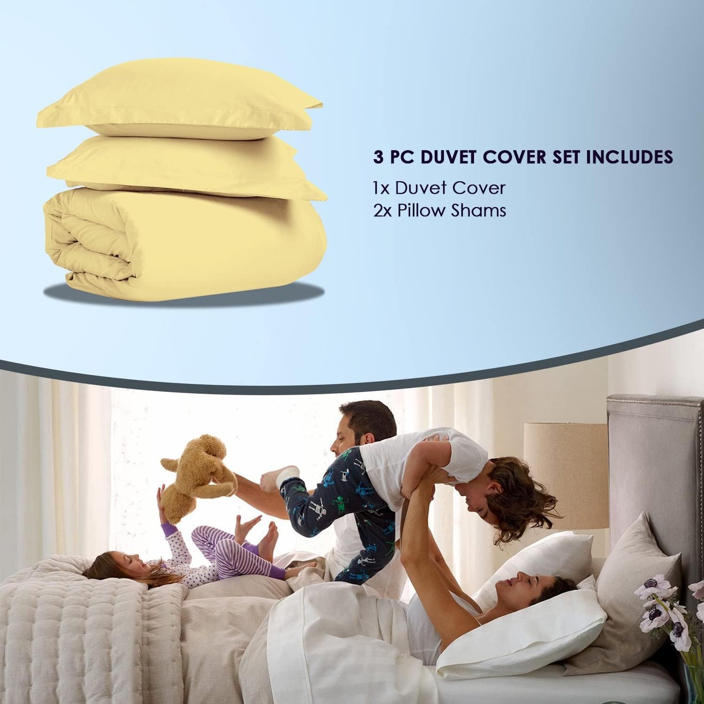 Pizuna Pure 100% Cotton King Duvet Cover Set, 1000 Thread Count Long Staple Cotton Thick Sateen Weave with Button Closure (Combed Baby Blue Cotton Duvet Cover King)