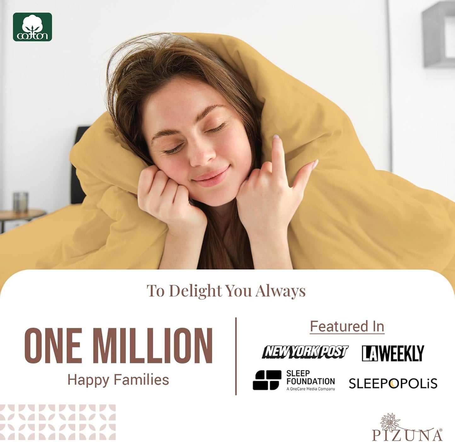 Pizuna Cotton Full Size Duvet Cover Golden Yellow, 400 Thread Count 100% Long Staple Combed Cotton Sateen Weave Full Duvet Cover with Button Closure (Golden Yellow Duvet Cover Full Cotton - 3PC)