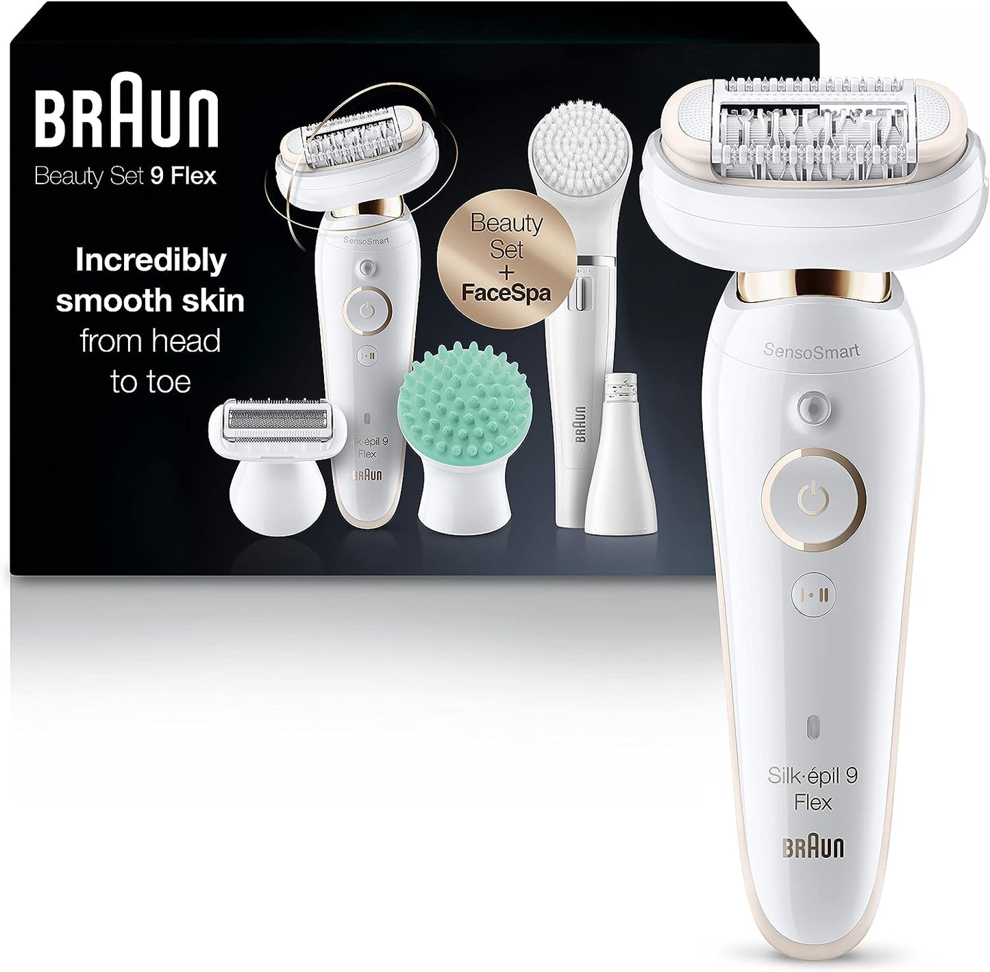 Braun Epilator Silk-épil 9 Flex 9-300 Beauty Set, Facial Hair Removal for Women, Shaver & Trimmer, Cordless, Rechargeable, Wet & Dry, FaceSpa