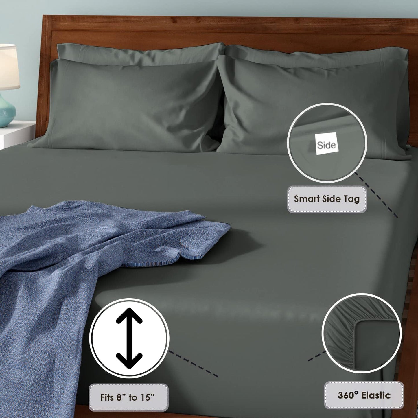 Pizuna Luxury 100% Cotton Dark Grey King Fitted Sheet Only 1 Pc, 800 Thread Count Long Staple Combed Cotton Bed Sheets, Sateen Weave 15 Inch Deep Pocket King Fitted Sheet (Crisp Cotton Sheets)