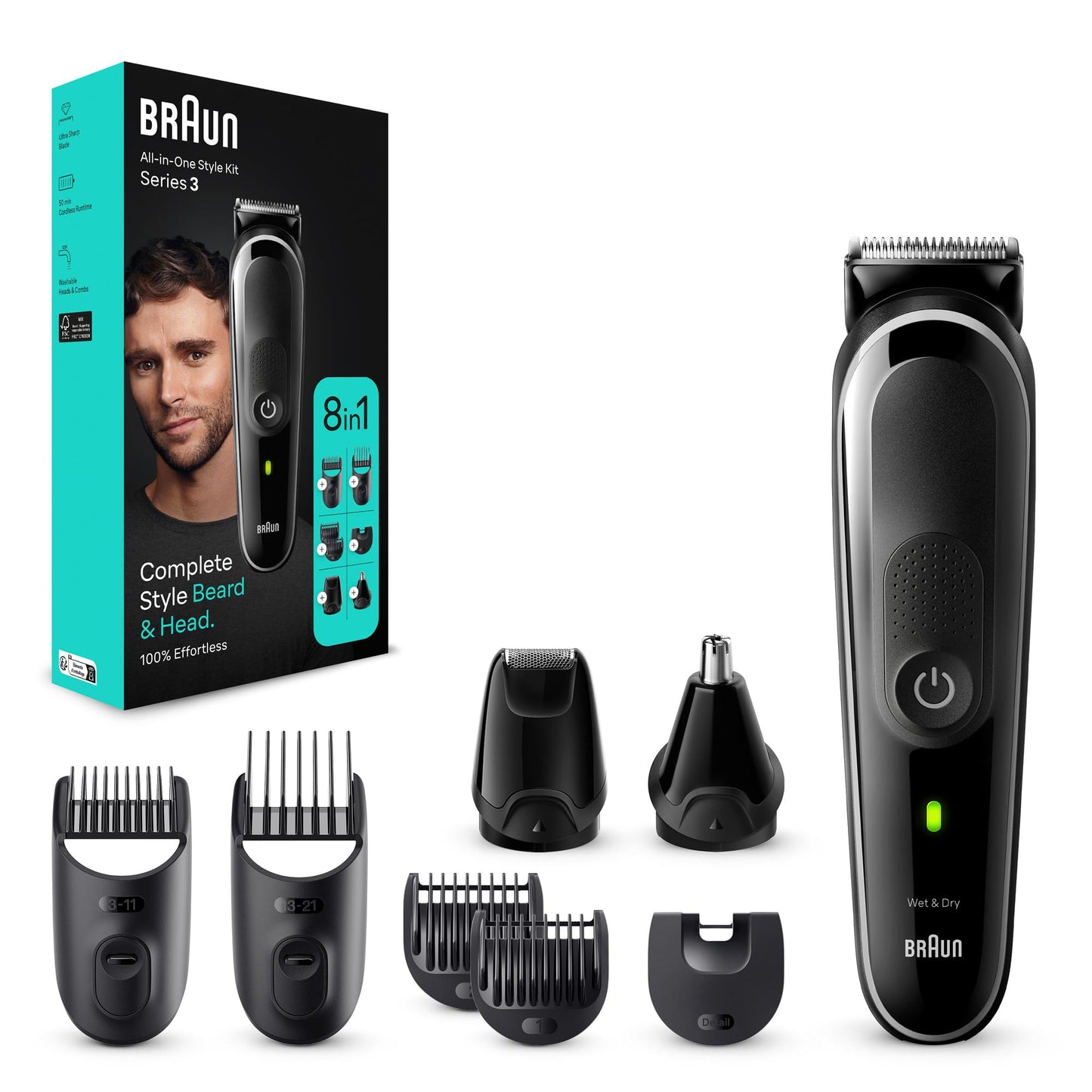 Braun Mgk 3245 All-In-One Trimmer 7-In-1 Beard Trimmer, Hair Clipper, Detail Trimmer, Rechargeable, With Gillette Proglide Razor, Blackblue