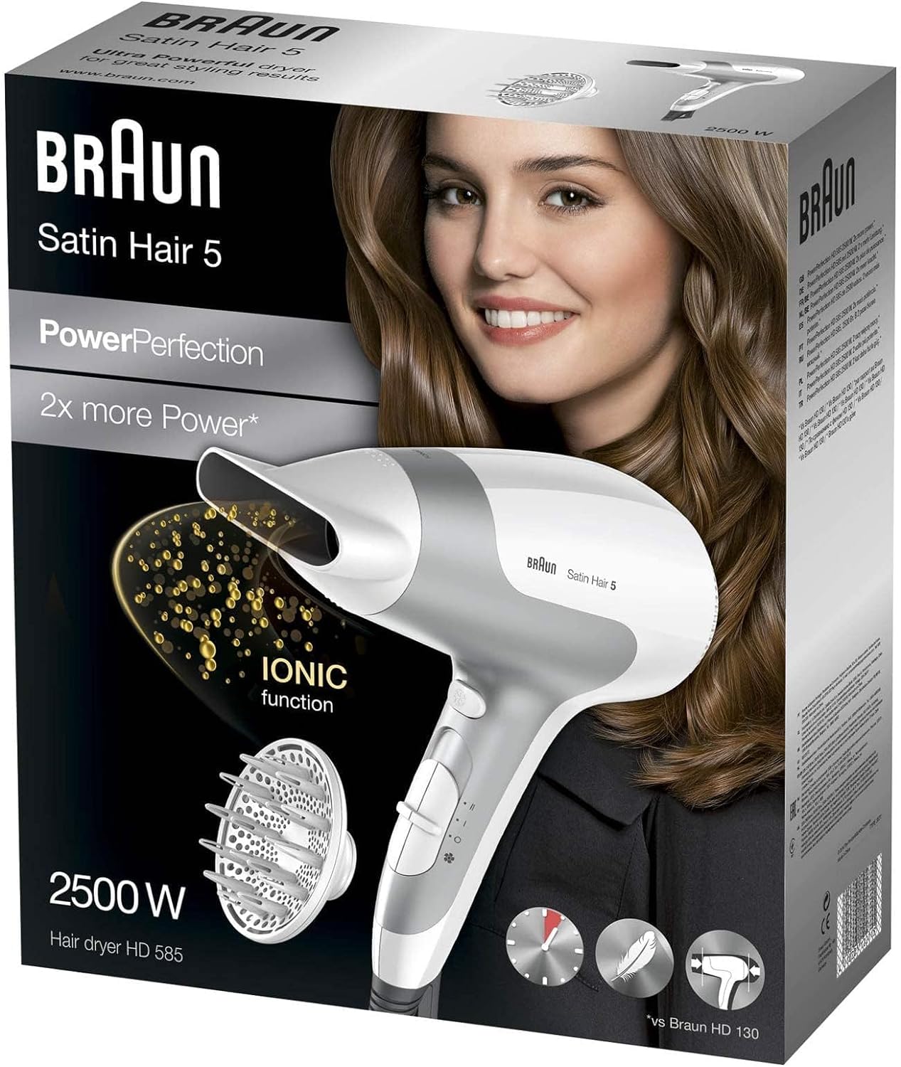 Braun Satin Hair 5 Hd 585 Hair Dryer With Diffuser And Ionic Function