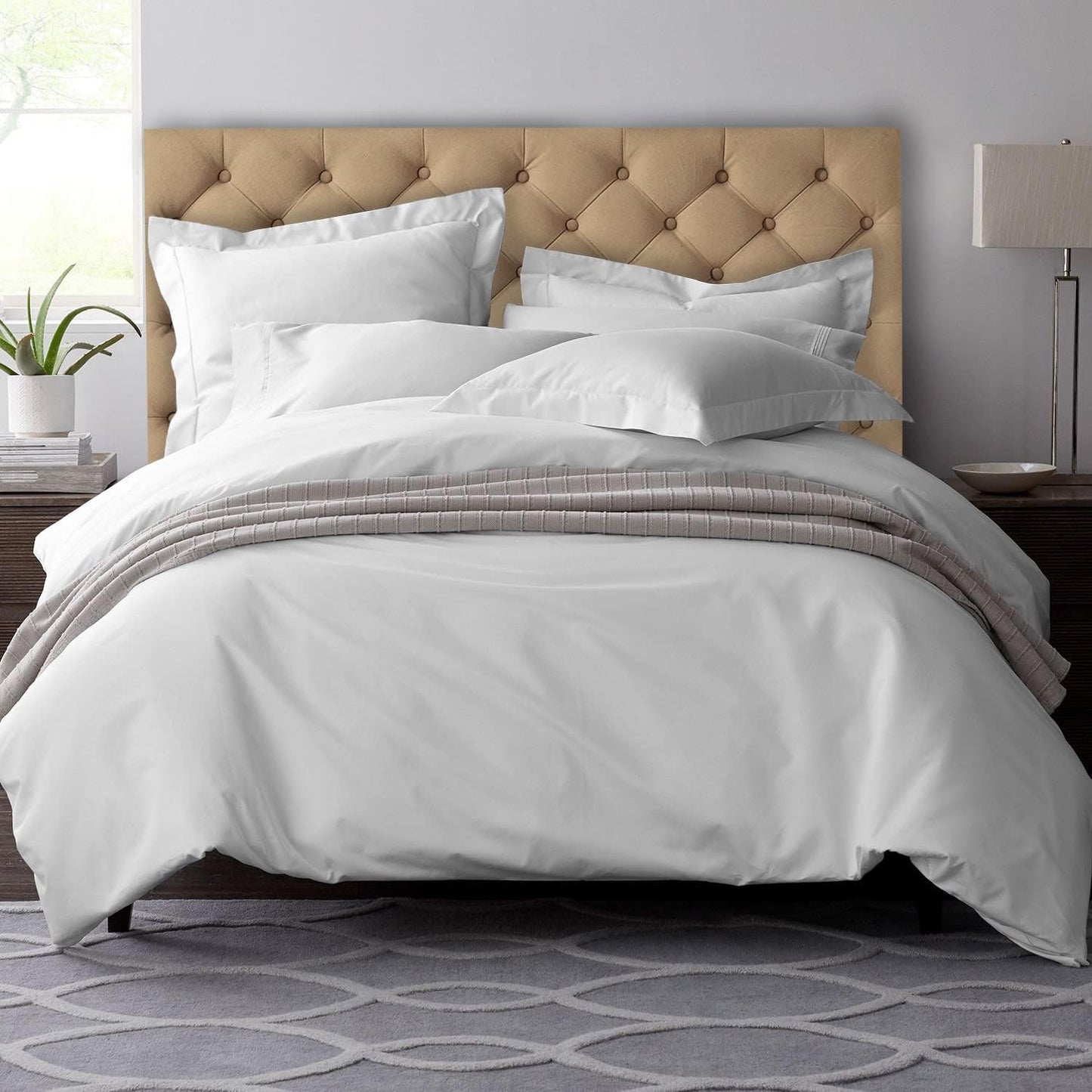 Pizuna Pure 100% Cotton Queen Duvet Cover Set, 600 Thread Count Long Staple Cotton Crisp Sateen Weave with Button Closure (Combed Simply Taupe Cotton Duvet Cover Queen)
