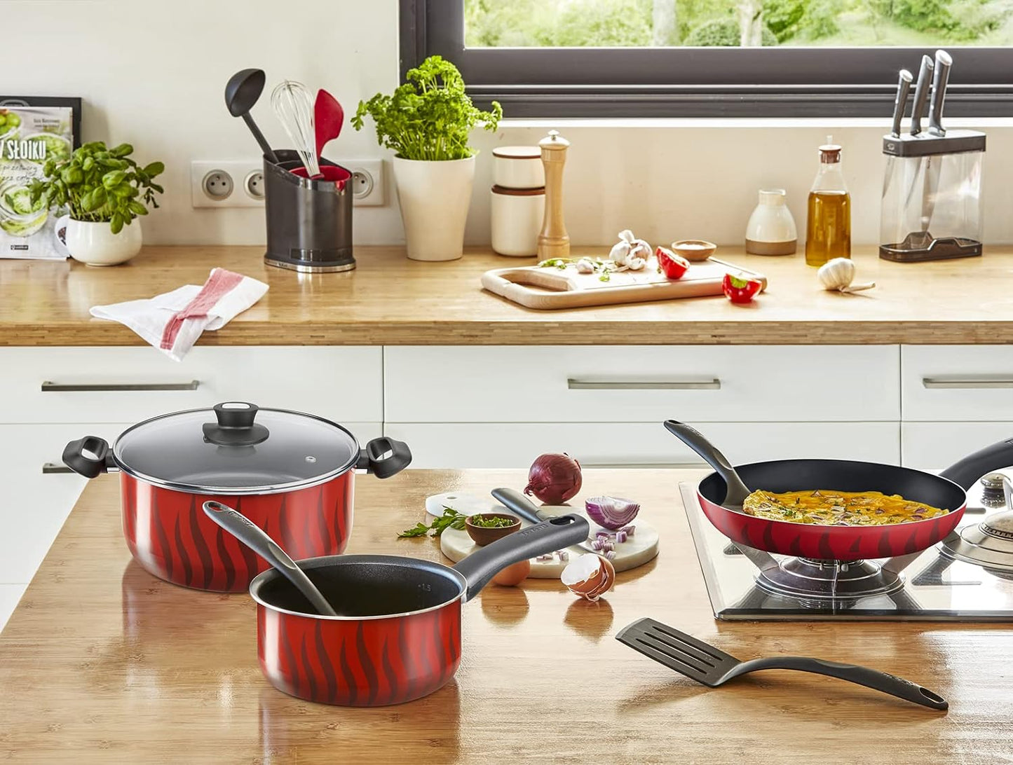 Tefal G6 Tempo Flame 32 Cm Non Stick Frypan With Thermo Spot, Red, Aluminium, C3040883