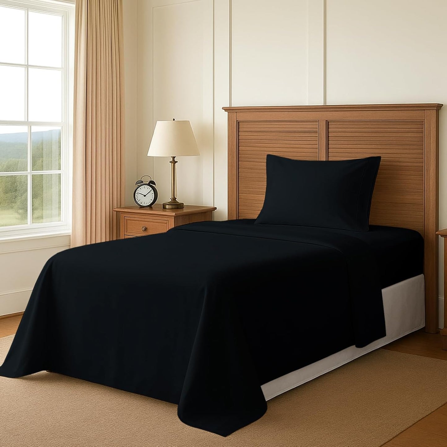 Pizuna Pure 100% Cotton Sheets Split King Size, 600 Thread Count Long Staple Cotton Crisp Sateen Sheets Split King with 15" Deep Pocket (Combed Black Cotton Sheets Split King)