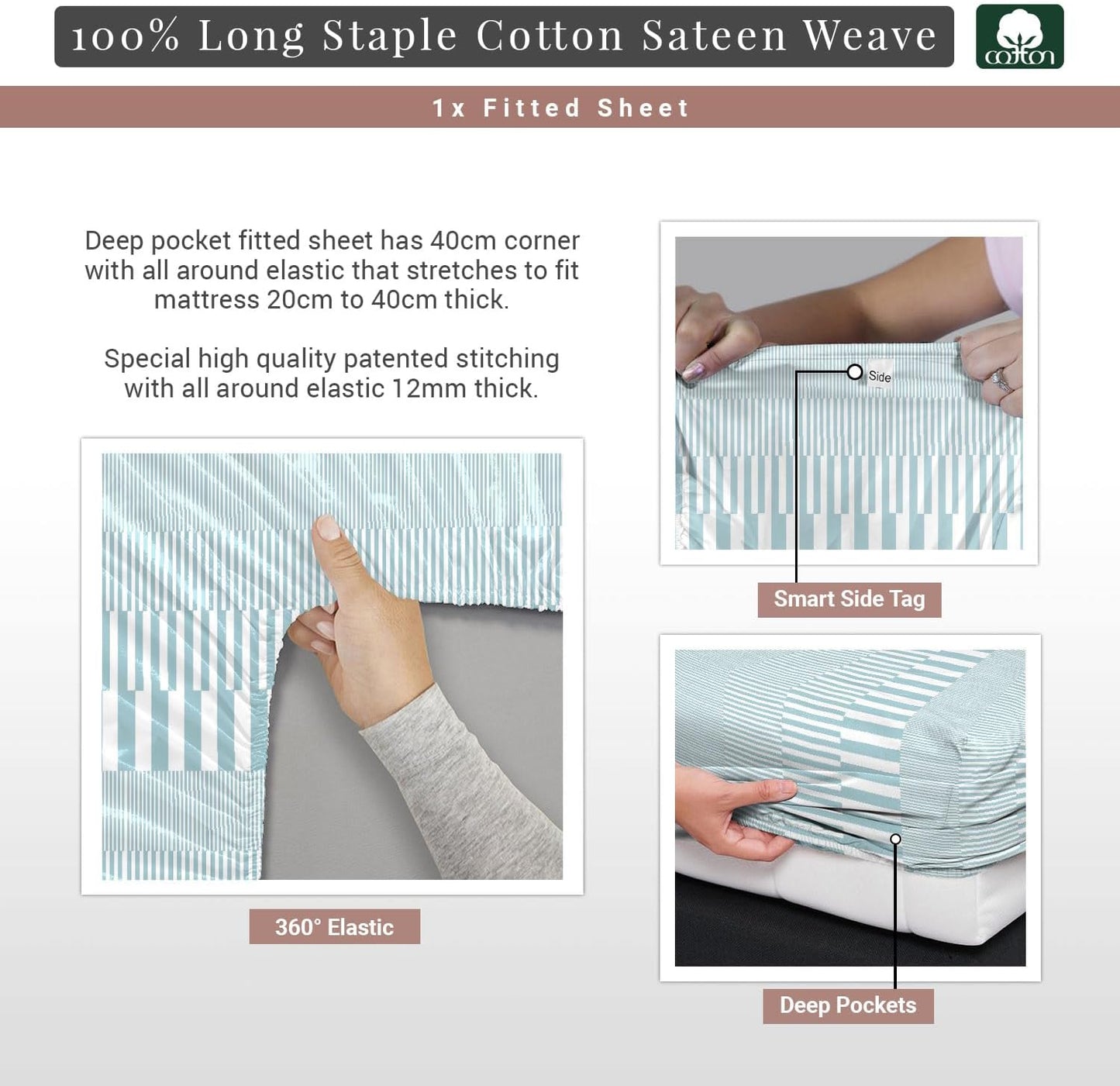 Pizuna Cotton Blue Cascade Stripe Full Size Fitted Sheet 1 Pc 400 Thread Count 100% Long Staple Cotton Full Size Fitted Sheet Only of 15 Inch Deep Pocket (Printed Cotton Full Size Sheets 1 Pc)