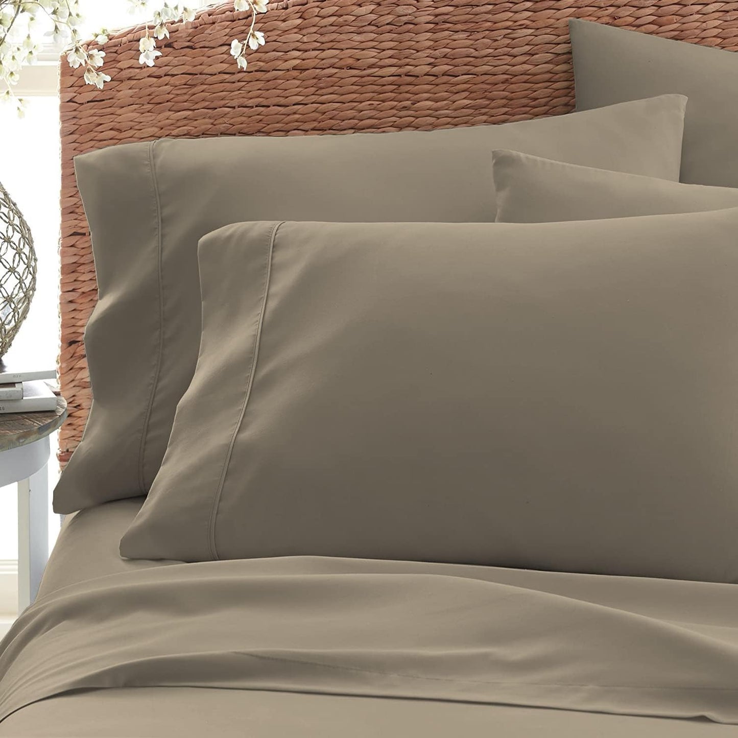 Pizuna Soft 100% Long Staple Cotton Breathable Cool Satin King Pillowcase Set of 2, Ivory, 18" x 18"