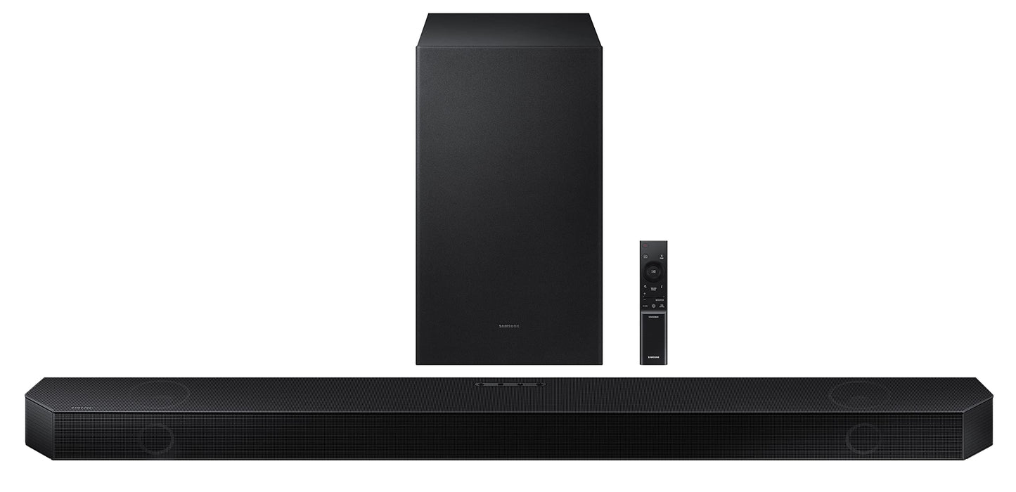 Samsung Q-Symphony soundbar (HW-Q700B) with 3 Channels, 1 subwoofer Channel, and 2 up-Firing Channels, Dolby True HD with Google & Alexa Smart Speaker (Black)