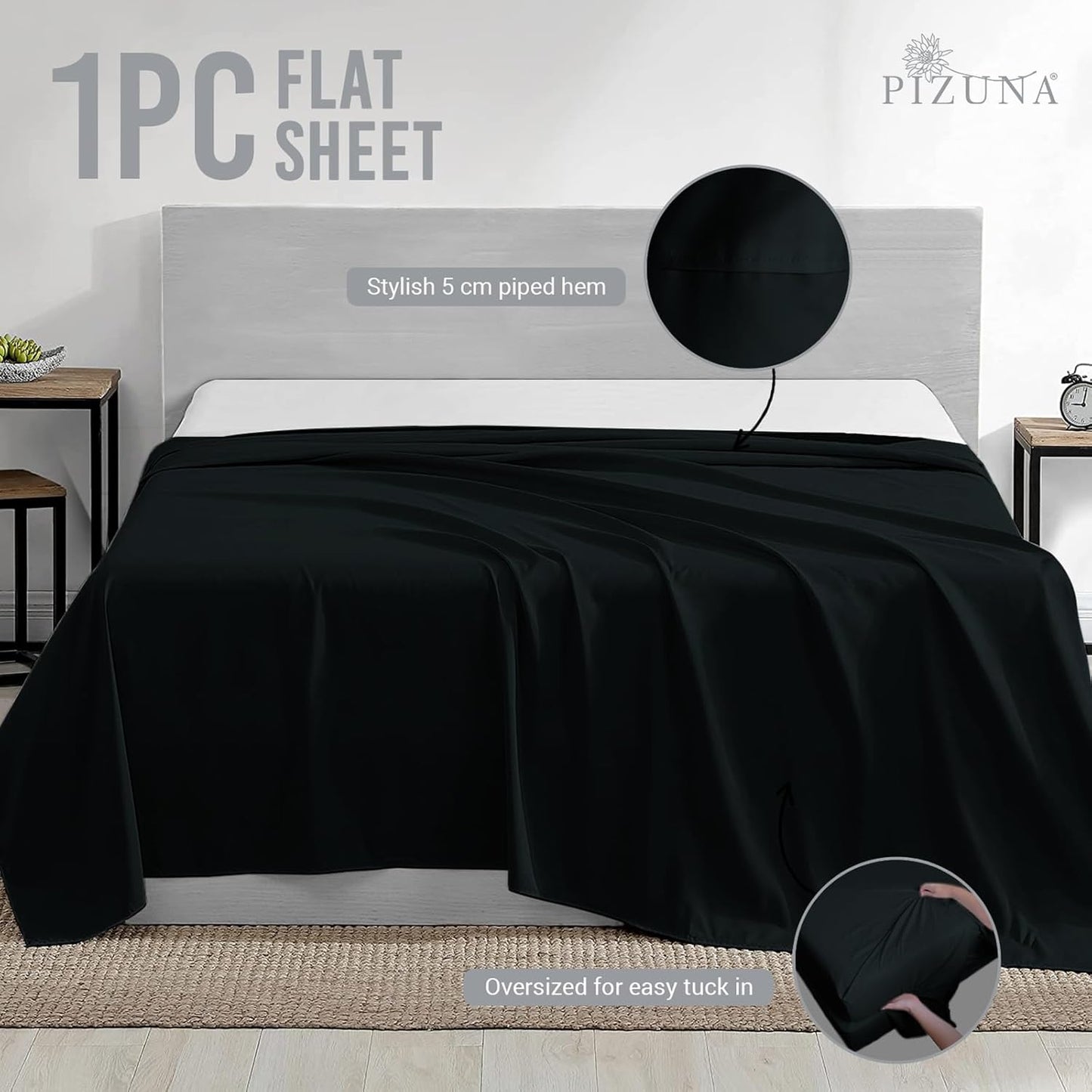 Pizuna Pure 100% Cotton Flat Sheets Only Full Silver (1 PC), 600 Thread Count Long Staple Cotton Crisp Sateen Weave with 4" Hem (Combed Full Flat Sheet Only Cotton)