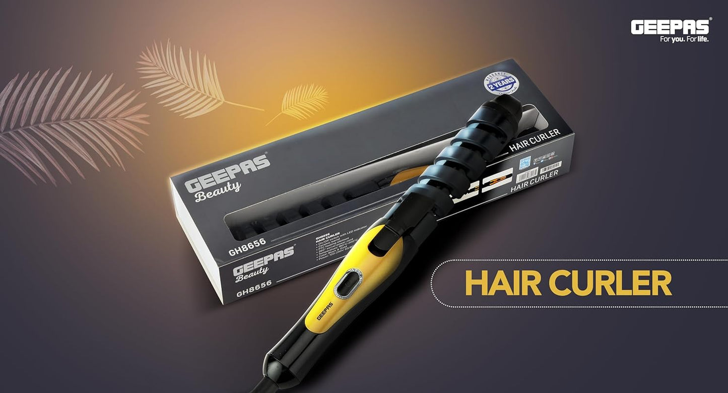 Geepas Curler 25W - Professional Hair Roller Machine With Revolutionary Automatic Curling Technology | Auto Shut Off, 3 Timer Setting, 2 Heat Modes Smart Indicators Years WarrantyGH8656