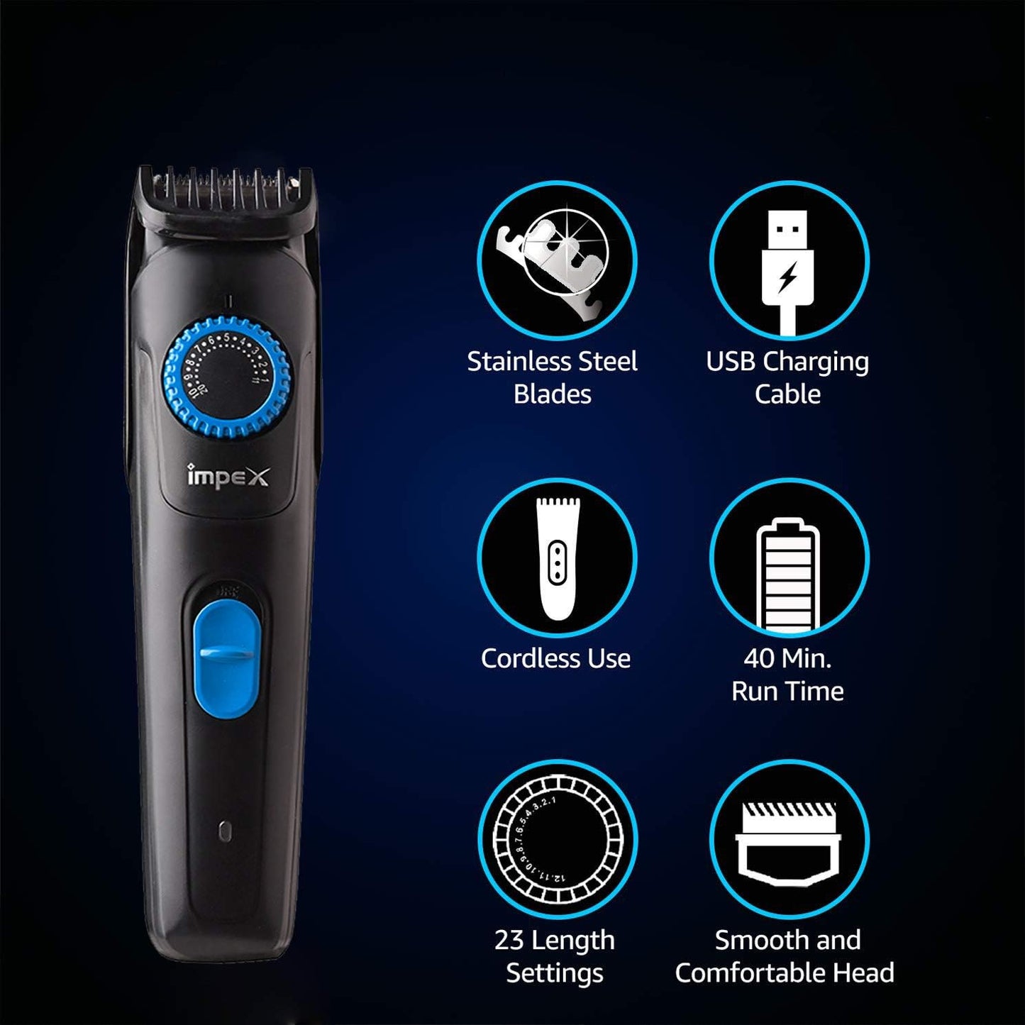 Impex Tidy-220 800Mah 3W Cordless Rechargeable Hair Trimmer Shaver For Men 50 Mins Backup 2 Years Warranty, Black