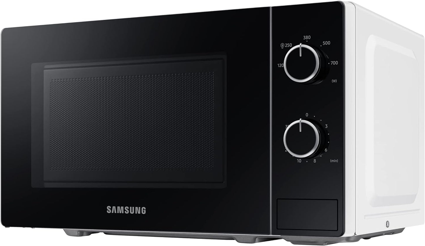 Samsung Solo Microwave Oven with Full Glass Door, 20L, White, Dual Dial, MS20A3010AH/SG, 1 Year Warranty