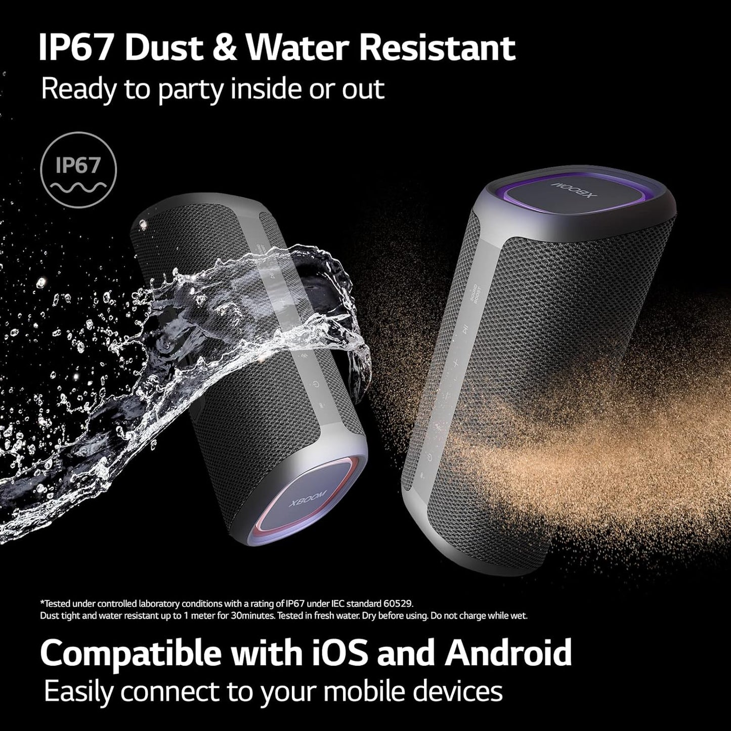 LG XG7QBK.DUSALLK Go Portable Bluetooth Speaker - LED Lighting and up to 24-Hour Battery, Black