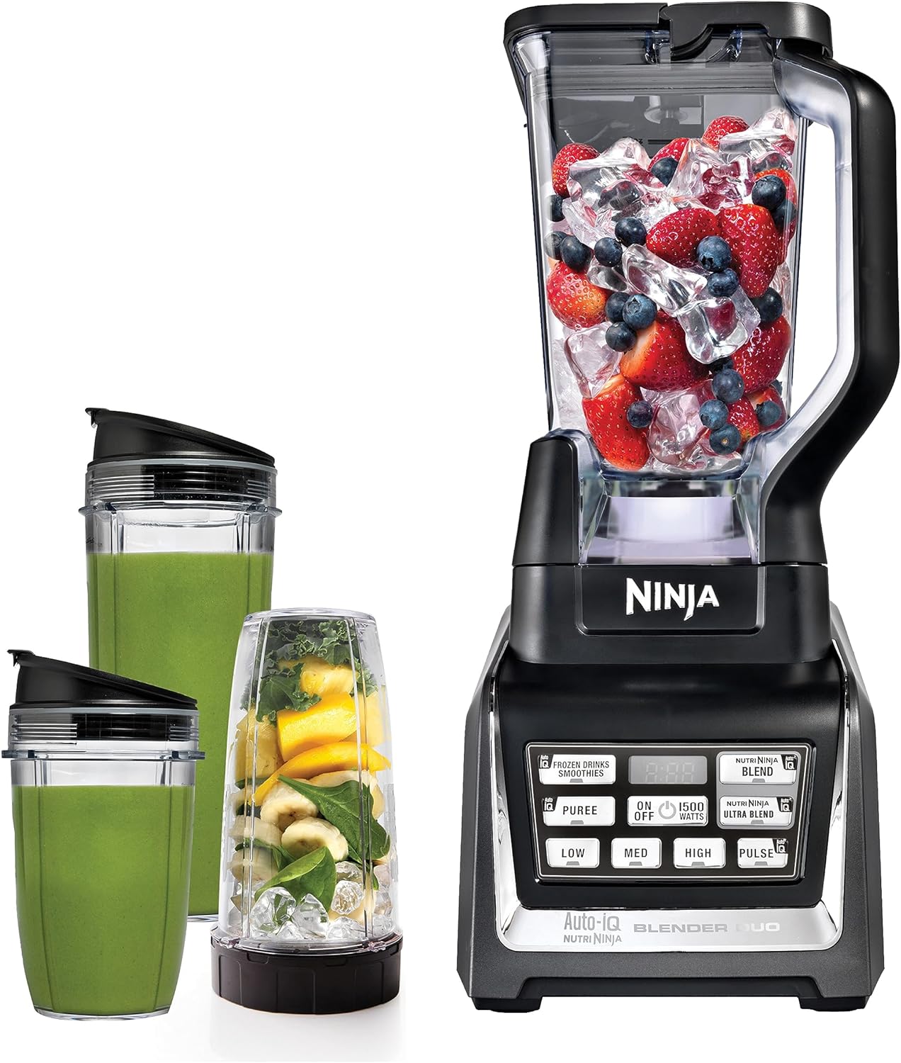 Ninja Nutri Ninja BL642 Personal and Countertop Blender with 1200-Watt Auto-iQ Base, 72-Ounce Pitcher, 18, 24, 32-Ounce Cups Spout Lids