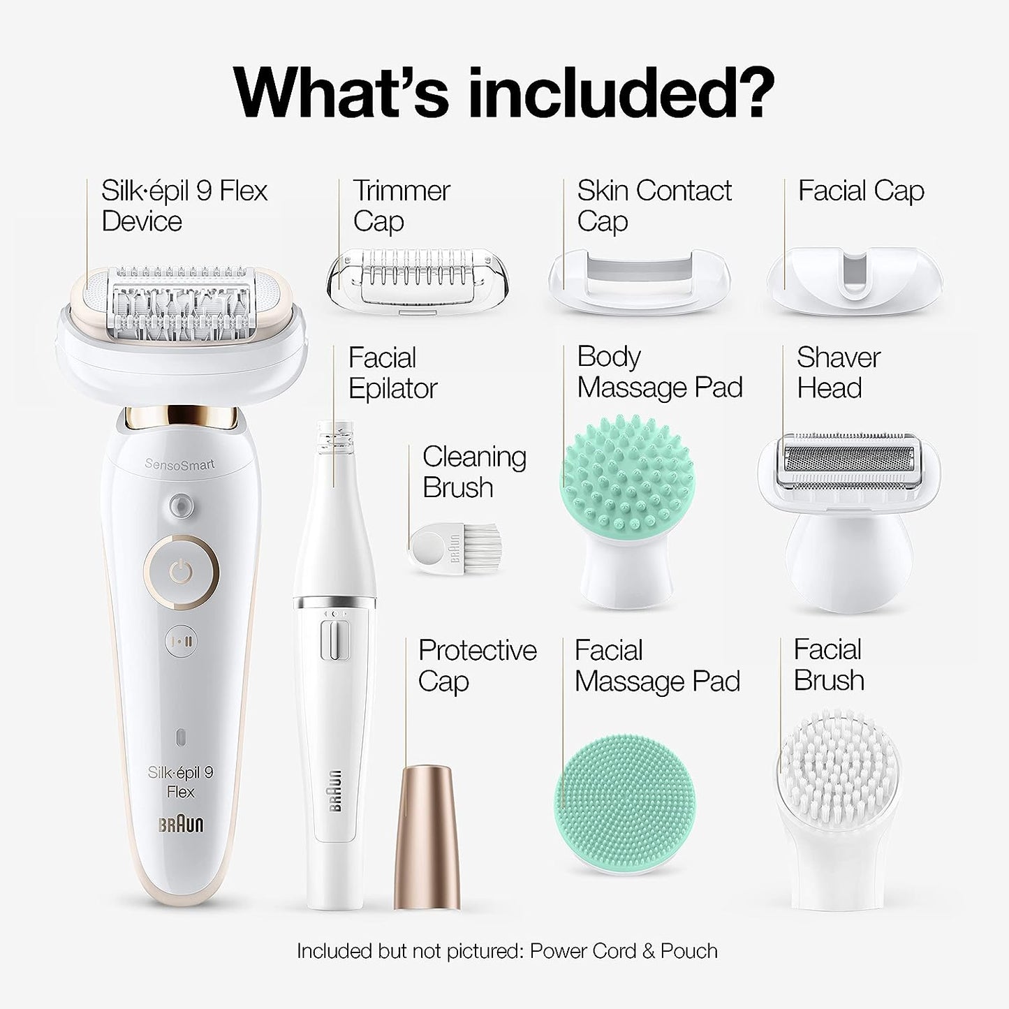 Braun Epilator Silk-épil 9 Flex 9-300 Beauty Set, Facial Hair Removal for Women, Shaver & Trimmer, Cordless, Rechargeable, Wet & Dry, FaceSpa