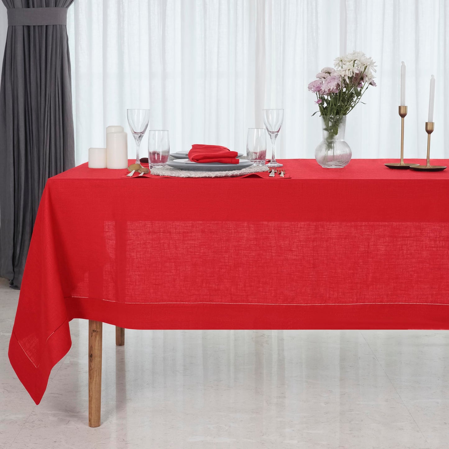 D'Moksha Homes Linen Tablecloth 60 x 144 Inch - 100% Pure Linen Classic Hemstitch Light Natural Tablecloth - Machine Washable Dining Tablecloth for Rectangle Tables for Easter