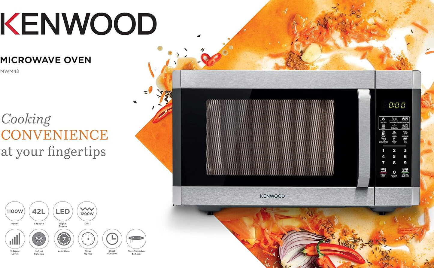 KENWOOD 30L Microwave Oven with Grill, Convection, Digital Display, 5 Power Levels, Defrost Function, Stainless Steel, Auto Menu, 95 Minutes Timer, Clock Function 900W MWM31.000BK Black/Silver