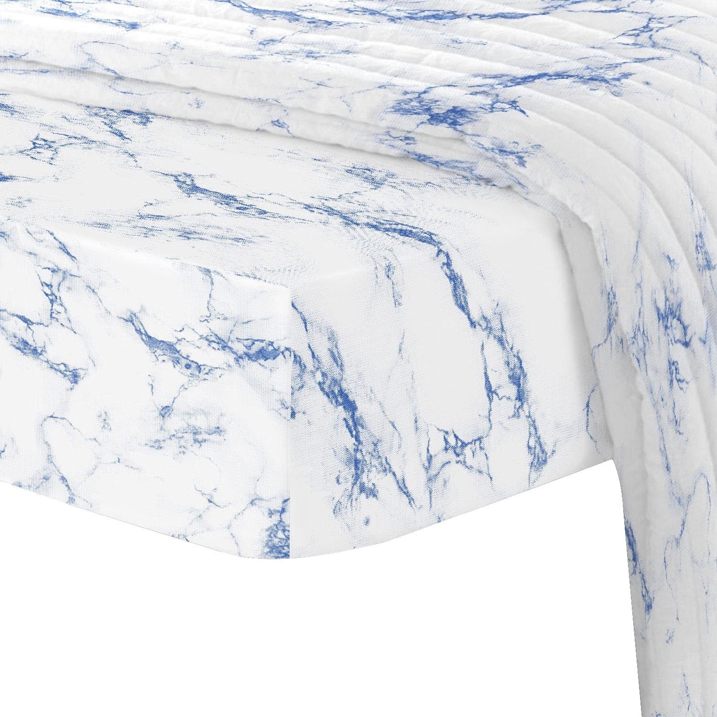 Pizuna Pure 100% Cotton Full Fitted Sheet Only, Luxurious 400 Thread Count Long Staple Cotton Sateen Weave 15" Deep Pocket Fitted Sheet (Combed Blue Cascade Stripe Full Fitted Sheet Cotton)