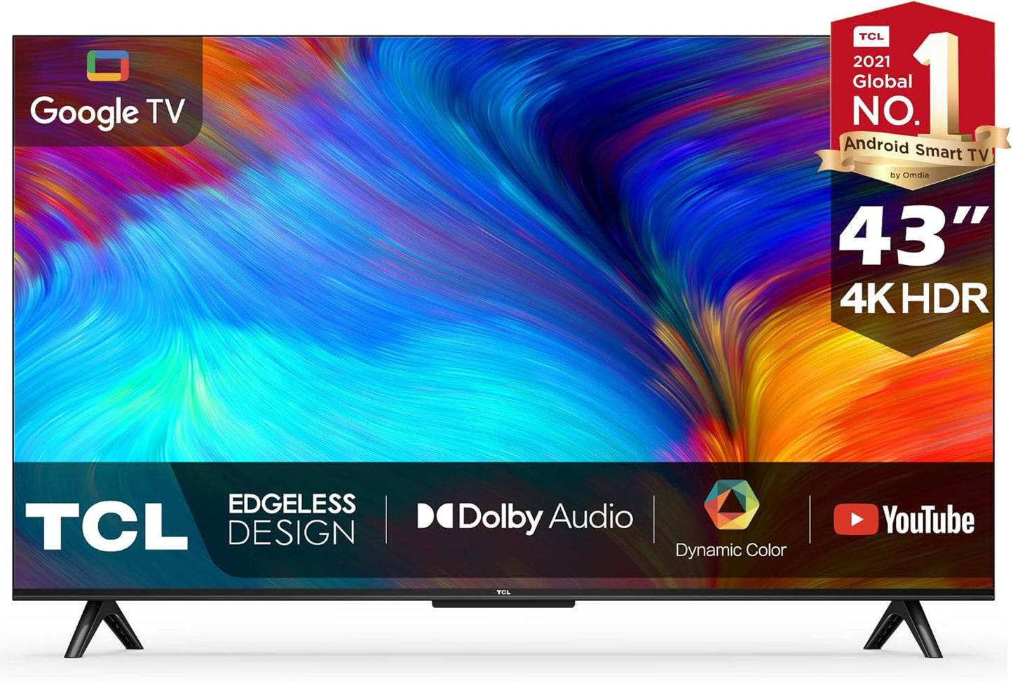 TCL 55 Inches Smart TV, 4K Ultra HD, Google TV, Dolby Audio HDR10 & Chromecast Built-in Edgeless Design - 55P637