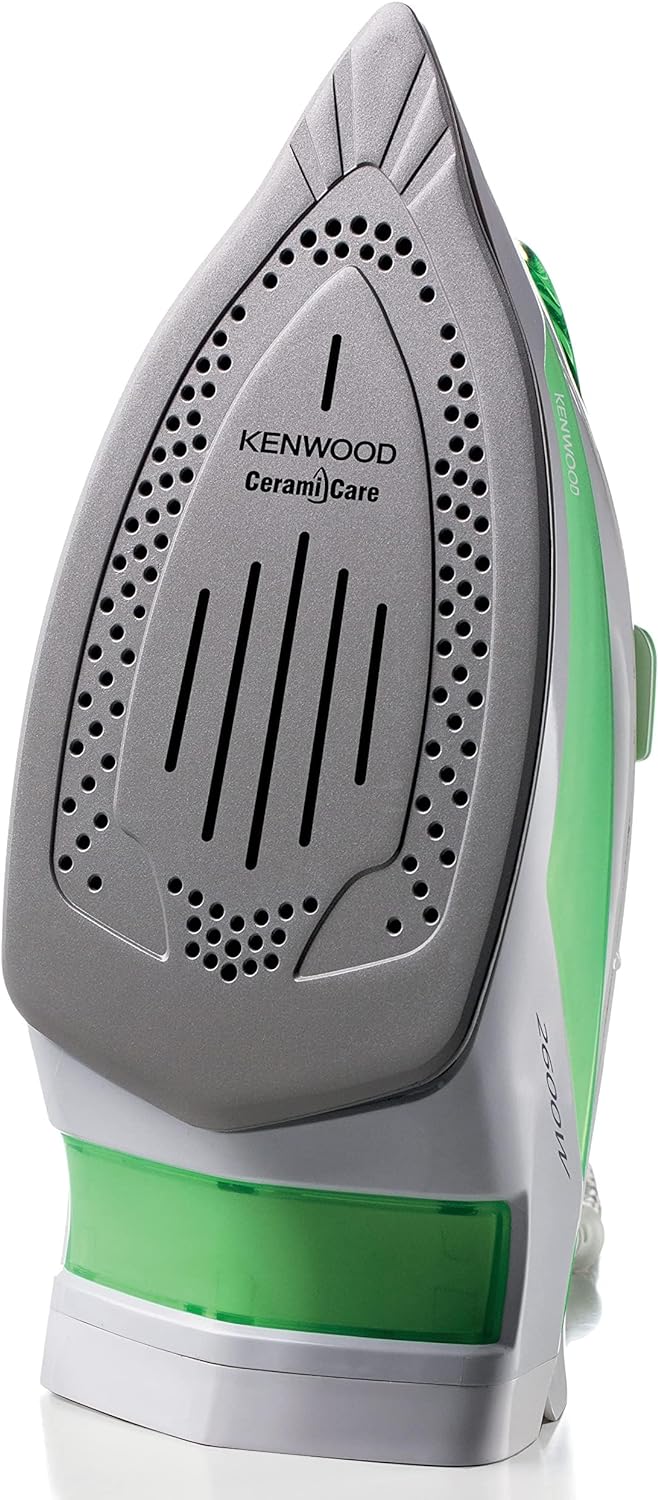 KENWOOD Steam Iron 2600W with Ceramic Soleplate, Anti-Drip, Anti-Calc, Self Clean, Continuous Steam, Burst, Spray Function STP70.000WG White/Green