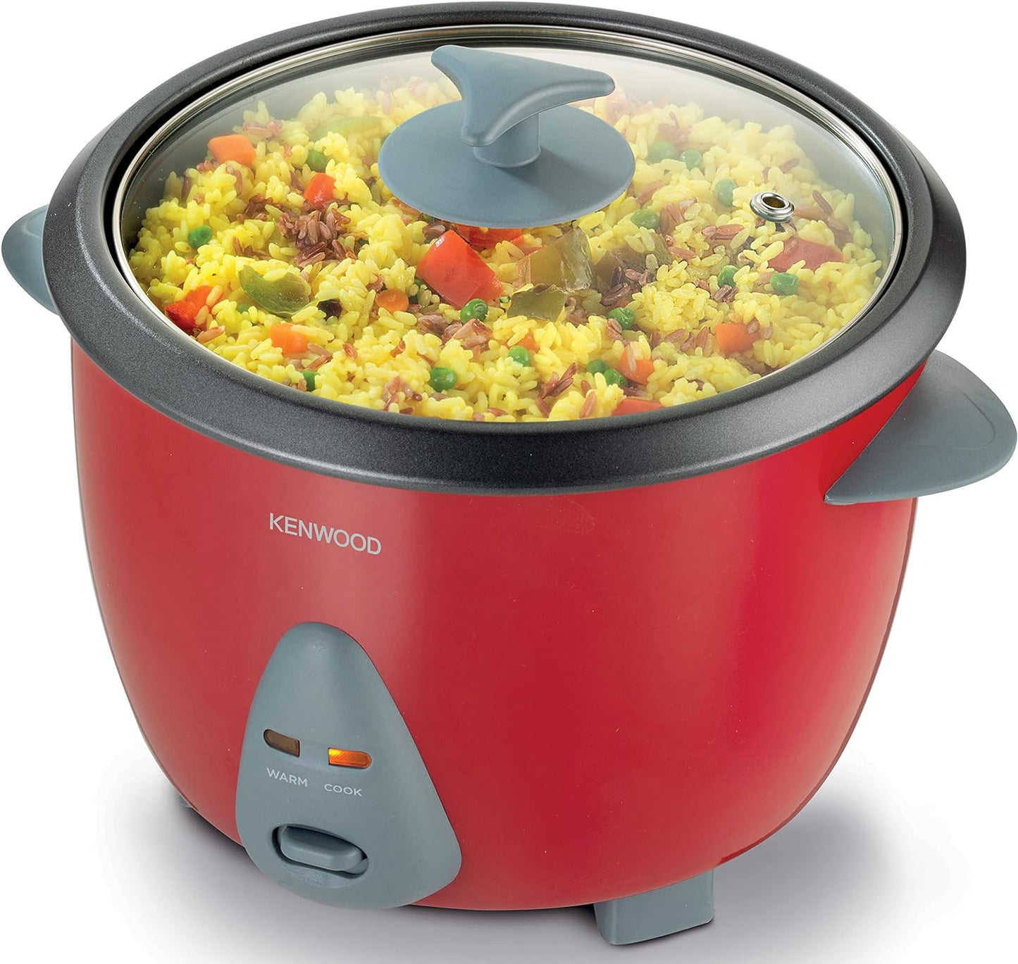 KENWOOD 2-in-1 Rice Cooker 1.8L 10-Cups Rice with Food Steamer Basket, Non-Stick Cooking Pot, Temepered Glass Lid, Warm/Cook Lights, Spatula Holder, Detachable Cord RCM44.000RD Red