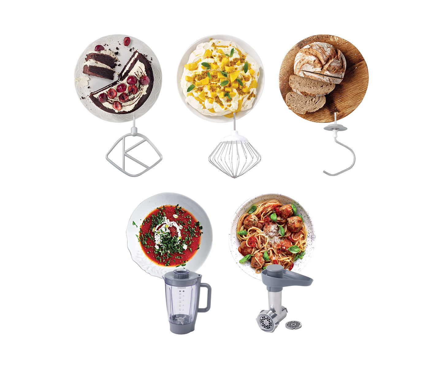 KENWOOD Stand Mixer Kitchen Machine PROSPERO 900W with 4.3L Stainless Steel Bowl, K-Beater, Whisk, Dough Hook, Glass Blender, Meat Grinder, Food Processor, Juicer, Citrus Juicer KM241002 Red
