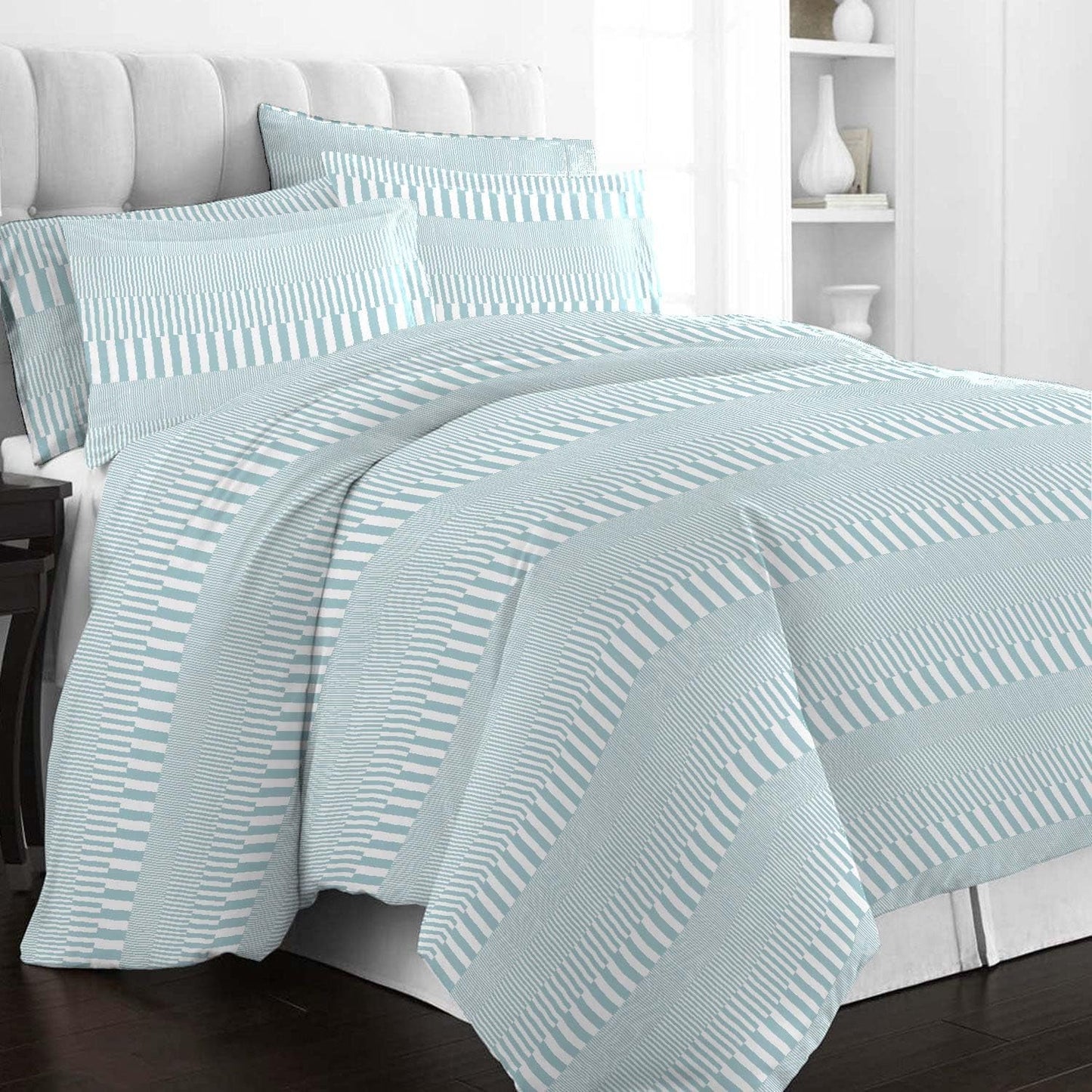 Pizuna Pure 100% Cotton Full Duvet Cover Set, Luxurious 400 Thread Count Long Staple Cotton Sateen Weave with Button Closure (Combed Grey Cascade Stripe Cotton Duvet Cover Full)