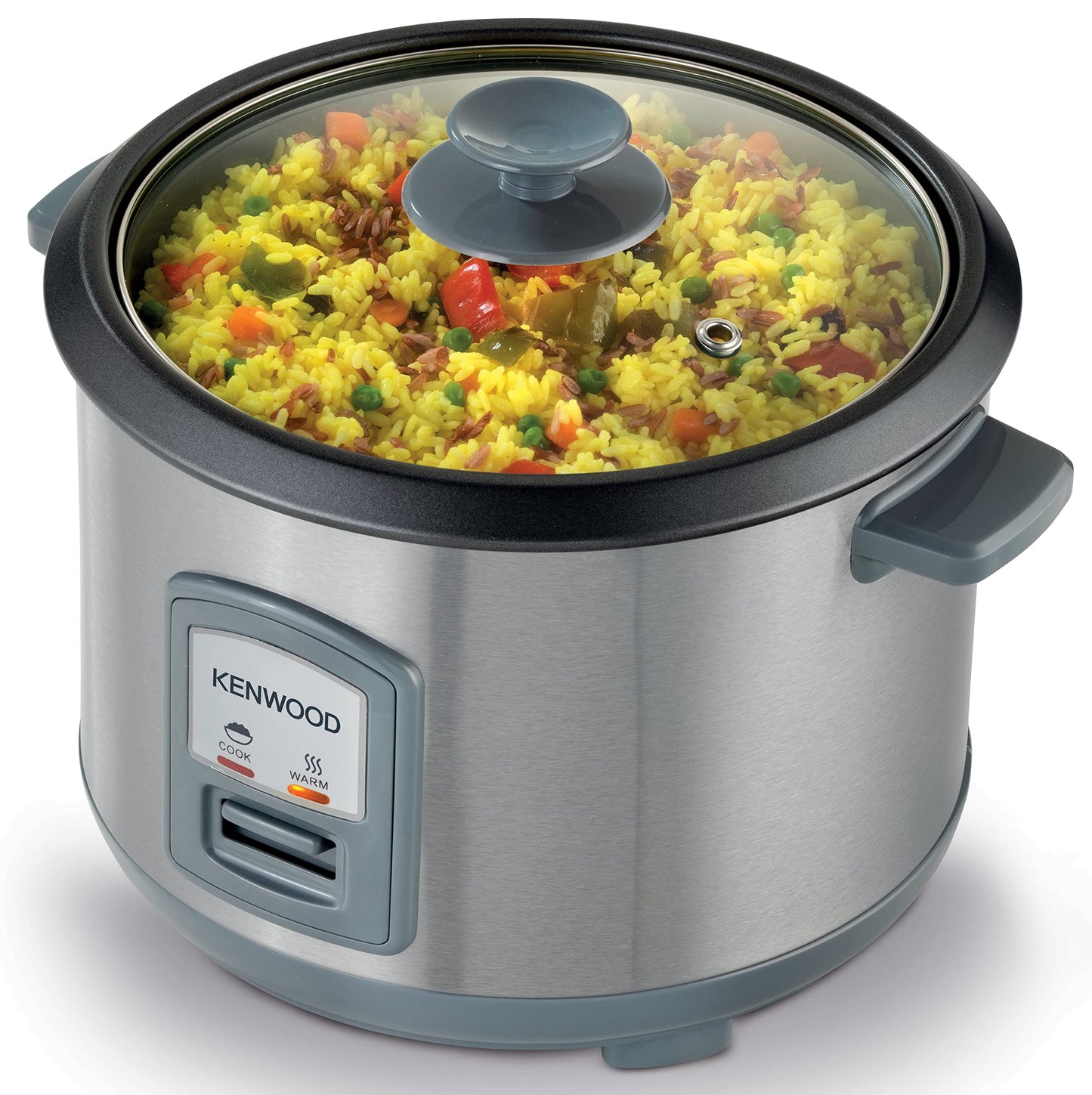 KENWOOD 2-in-1 Rice Cooker 1.8L 10-Cups Rice with Food Steamer Basket, Non-Stick Cooking Pot, Temepered Glass Lid, Warm/Cook Lights, Spatula Holder, Detachable Cord RCM44.000RD Red
