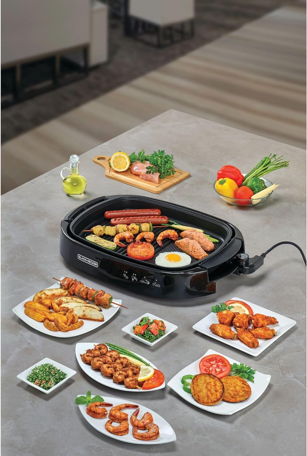 Black+Decker 2000W Family Health Grill, Black/Silver, Cg2000-B5, 2 Year Warranty