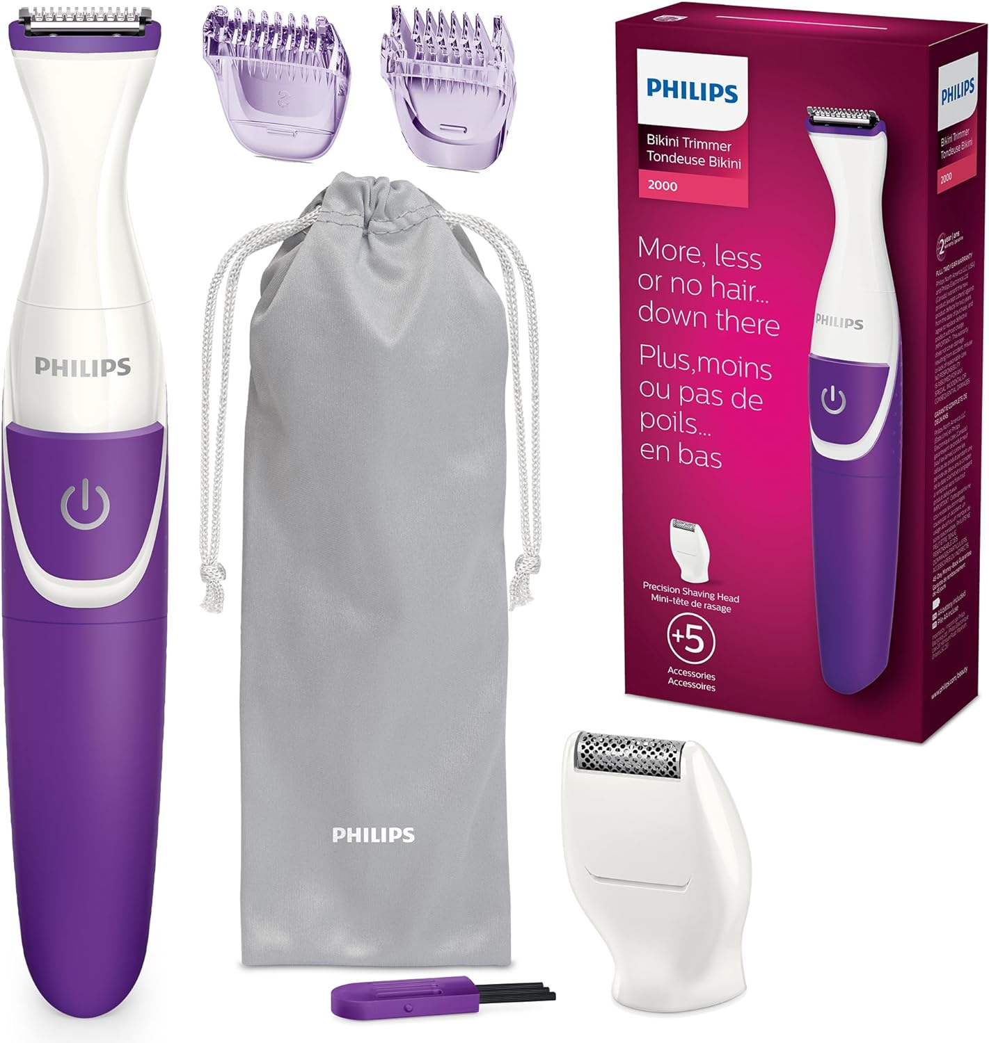 Philips Bikini Genie Cordless Trimmer for Bikini Line Hair Removal, with Shaving Head and Comb, BRT383/50