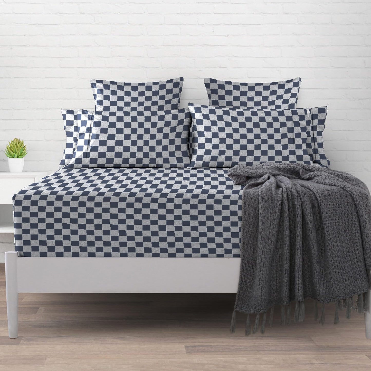 Pizuna Pure 100% Cotton Full Fitted Sheet Only, Luxurious 400 Thread Count Long Staple Cotton Sateen Weave 15" Deep Pocket Fitted Sheet (Combed Blue Cascade Stripe Full Fitted Sheet Cotton)