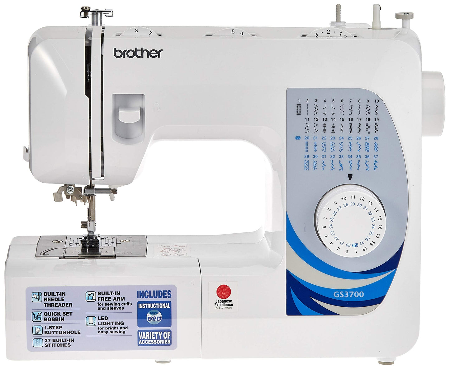 Brother Sewing Machine, GS3700, 37 Stitches, LED Sewing Light, Automatic Buttonhole Sewing