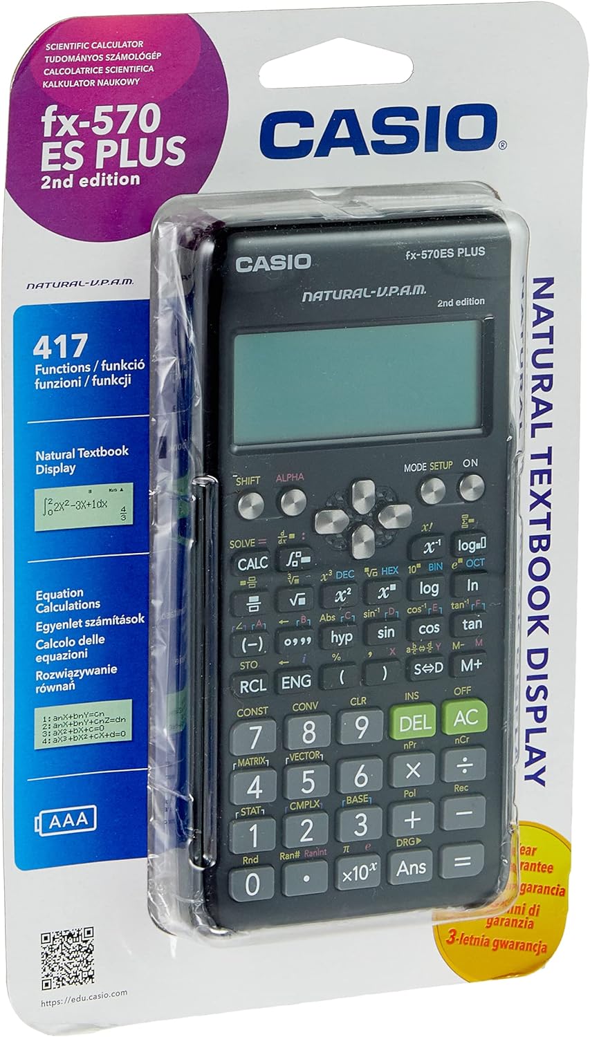 Casio Fx-570Es Plus 2 Scientific Calculator With 417 Functions, Black