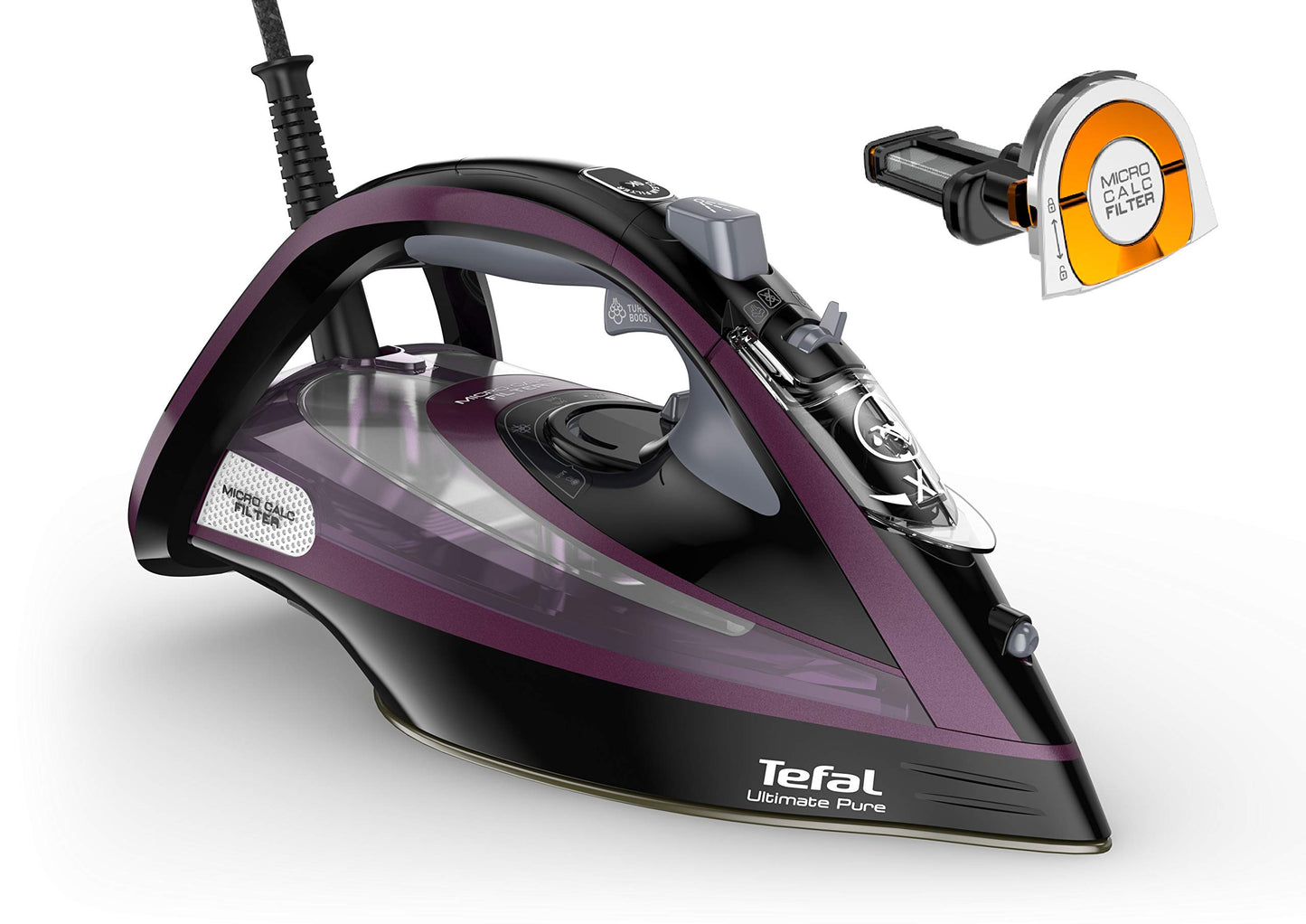 Tefal Ultimate Pure Steam Iron, 260g/min Steam Boost, 350ml Water Tank, 3m Power Cord, 3100W, Black and Rose Gold, FV9845
