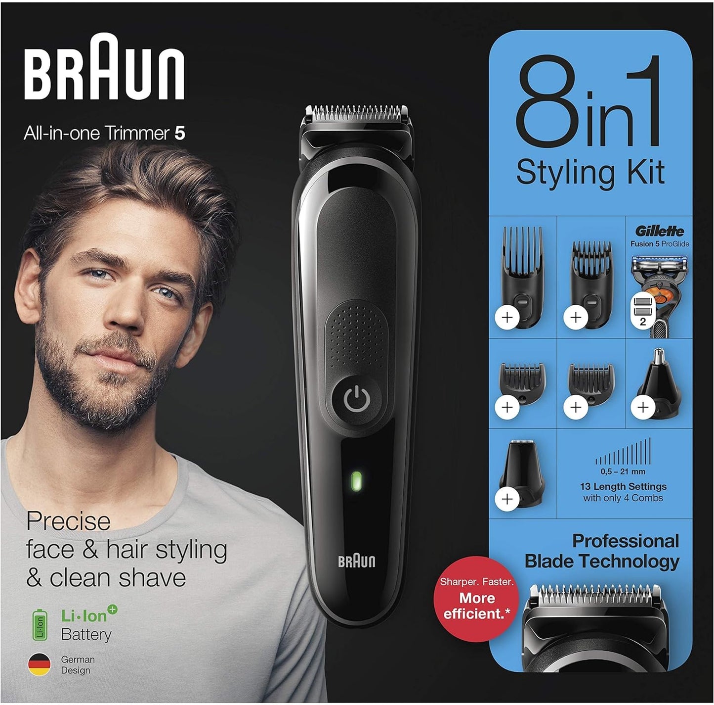 Braun MGK5245 7 in 1 Hair Clipper, Beard and Face Trimmer, Black/Blue