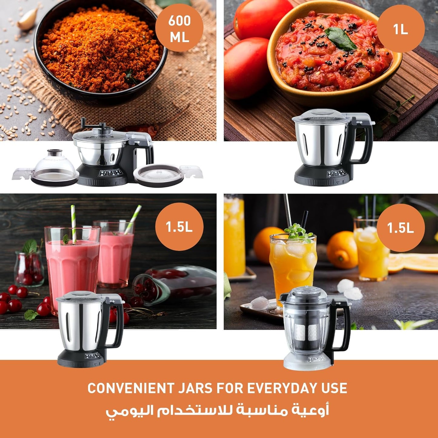 Panasonic Super Mixer Grinder, 1000W, Mx-Ac400, Black, 3 Stainless Steel Jars, 1 Juicer Jar