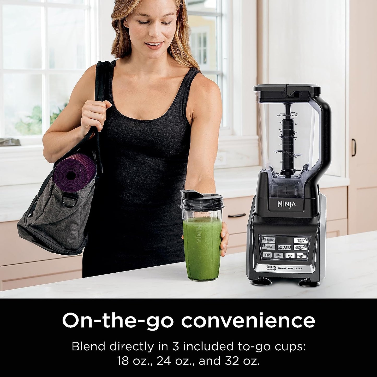 Ninja Nutri Ninja BL642 Personal and Countertop Blender with 1200-Watt Auto-iQ Base, 72-Ounce Pitcher, 18, 24, 32-Ounce Cups Spout Lids