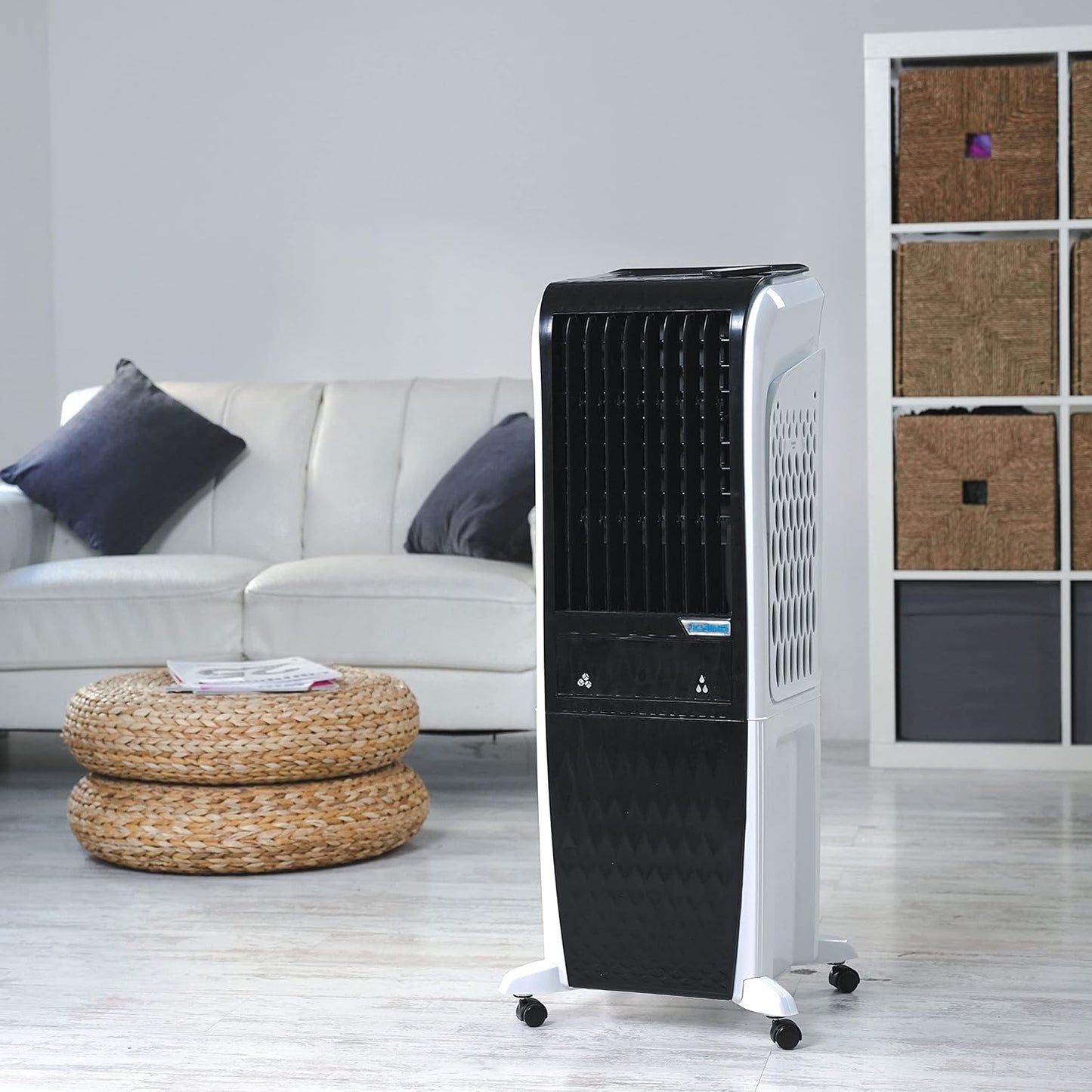 KHIND Frosty-3D 30L, Air Cooler with Remote, 3 Sided Honeycomb Cooling Pads, Activated Silver Cation for Fresher Air, Pop-Up Touchscreen, Energy Efficient, White & Black - EACT303D-WK-Made in China