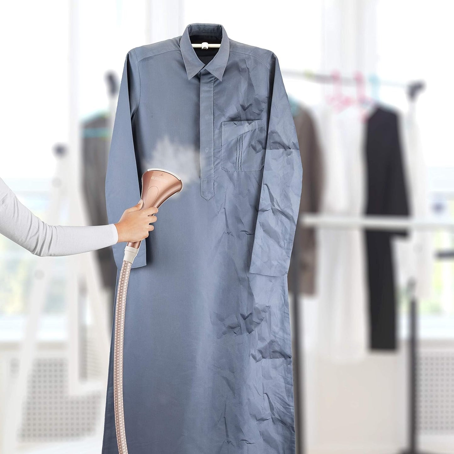 BLACK+DECKER 2400W 1.5L Upright Garment Steamer 35gm/min Steam, With Adjustable Double Poles Rotary Wheels, Multiple Attachments, For Quick Wrinkle Free&Santized Garment GST2400-B5