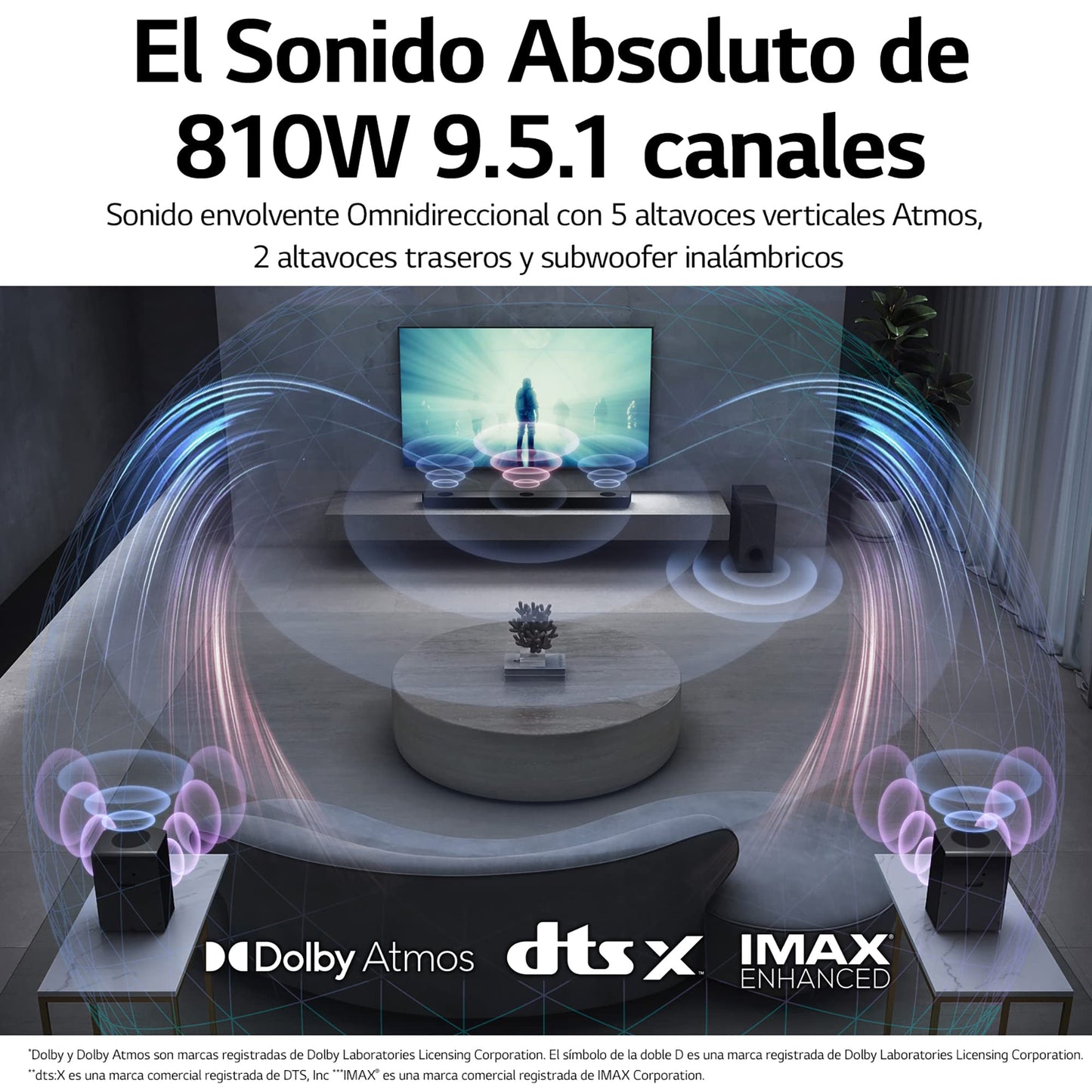 LG S95QR Intelligent Soundbar with 810W Power and 9.1.5 Channels with 5 Vertical Atmos Speakers and Back Speakers Included. Dolby Atmos, DST:X and IMAX Surround Sound - Silver Dark Steel