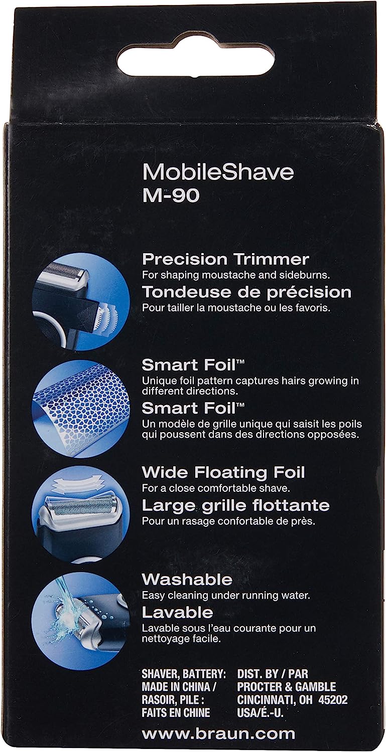Braun Electric Razor for Men, M90 Mobile Electric Shaver, Precision Trimmer, Washable