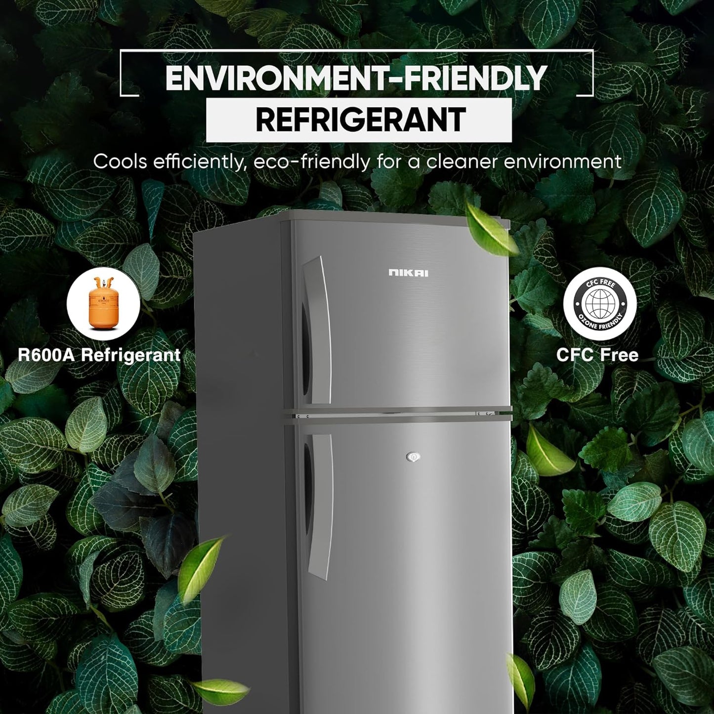 Nikai 170L Gross/112L Net, Double Door Refrigerator with Vegetable Crisper & Adjustable Glass Shelves, Defrosting & Temperature Control, Ideal for Kitchen, Bedroom, Office & Hotels - NRF170DN3M Silver