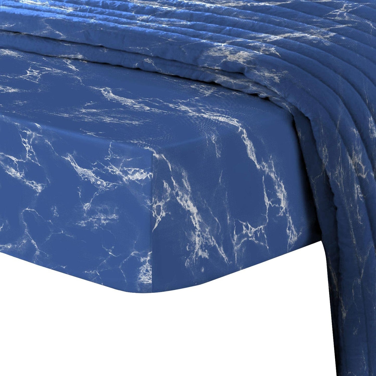 Pizuna Pure 100% Cotton Full Fitted Sheet Only, Luxurious 400 Thread Count Long Staple Cotton Sateen Weave 15" Deep Pocket Fitted Sheet (Combed Blue Cascade Stripe Full Fitted Sheet Cotton)
