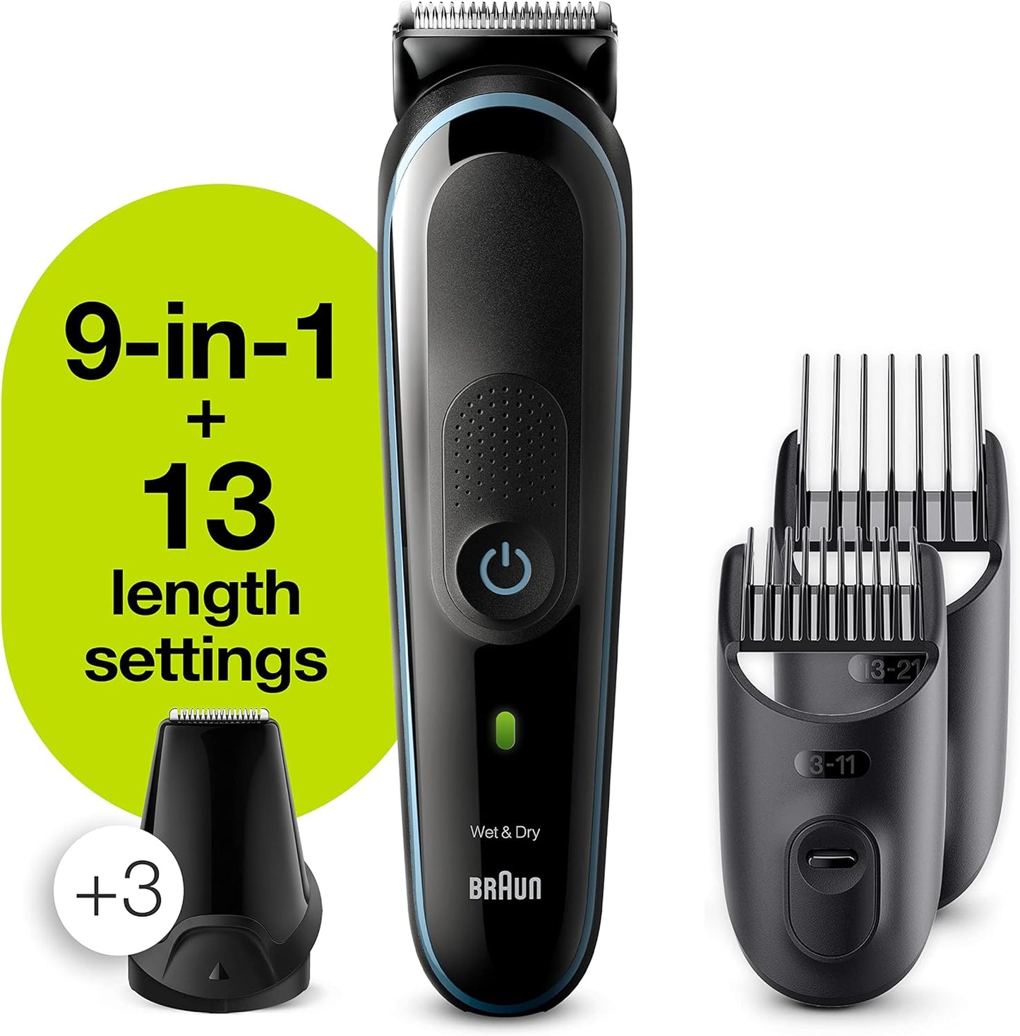 Braun MGK5245 7 in 1 Hair Clipper, Beard and Face Trimmer, Black/Blue