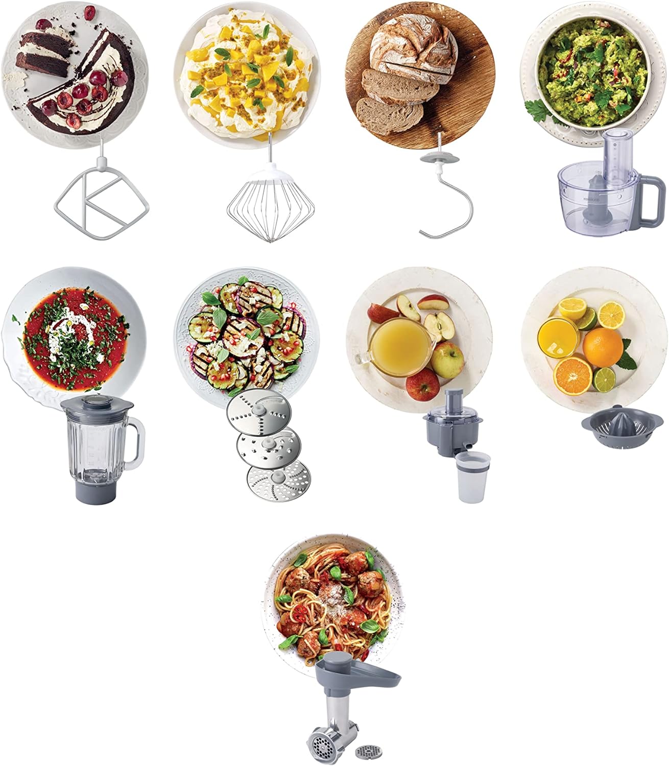 KENWOOD Stand Mixer Kitchen Machine PROSPERO 900W with 4.3L Stainless Steel Bowl, K-Beater, Whisk, Dough Hook, Glass Blender, Meat Grinder, Food Processor, Juicer, Citrus Juicer KM241002 Red