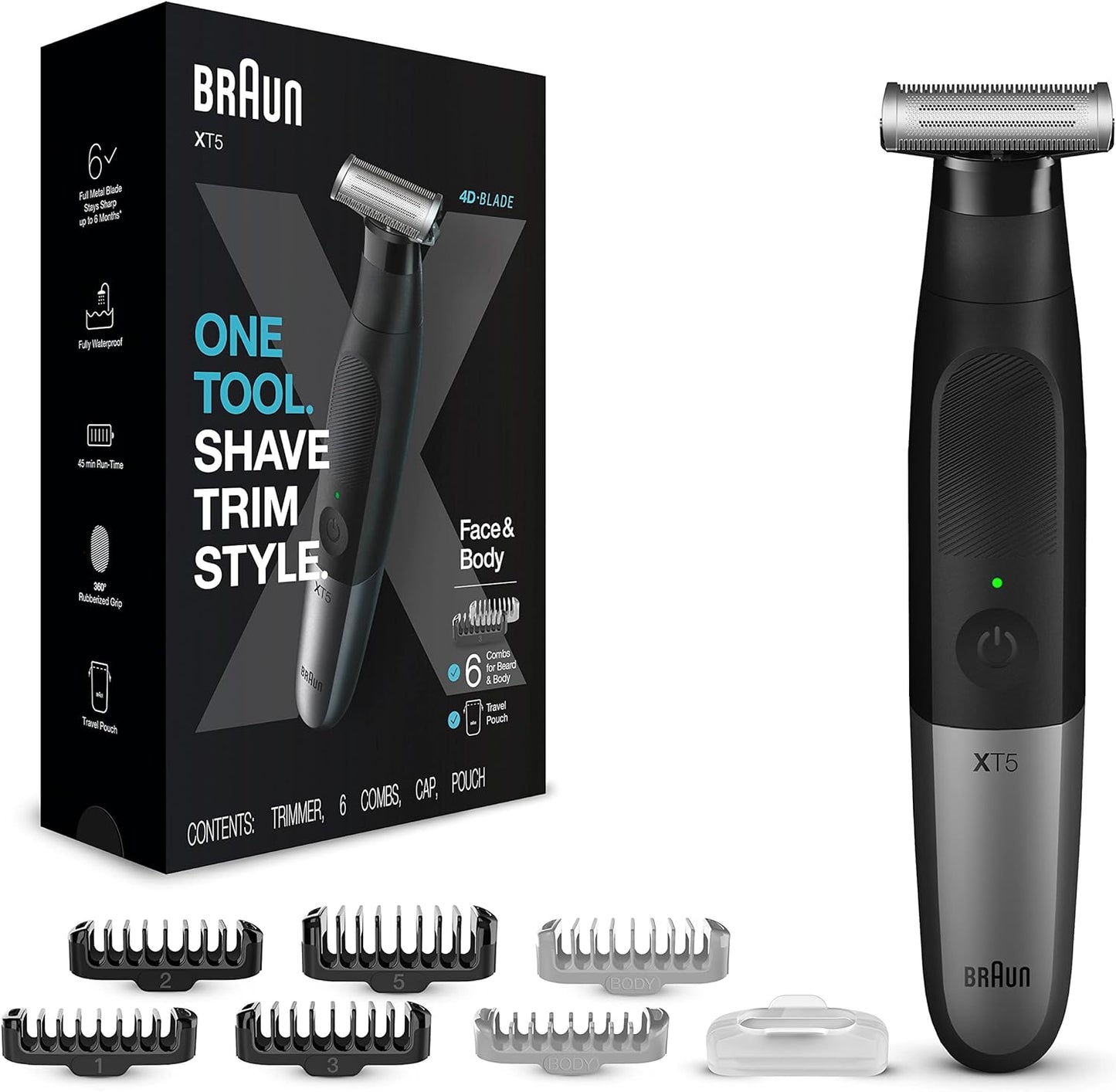Braun Series X Xt5200 Wet & Dry All-In-One Tool Electric Razor & Beard Trimmer With 5 Attachments, Black/Silver