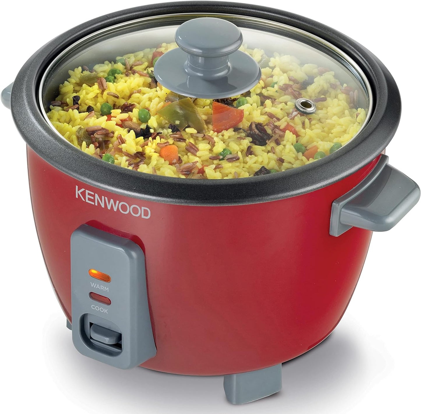 KENWOOD 2-in-1 Rice Cooker 0.6L 3-Cups Rice with Food Steamer Basket, Non-Stick Cooking Pot, Temepered Glass Lid, Warm/Cook Lights, Spatula Holder, Detachable Cord RCM30.000RD Red