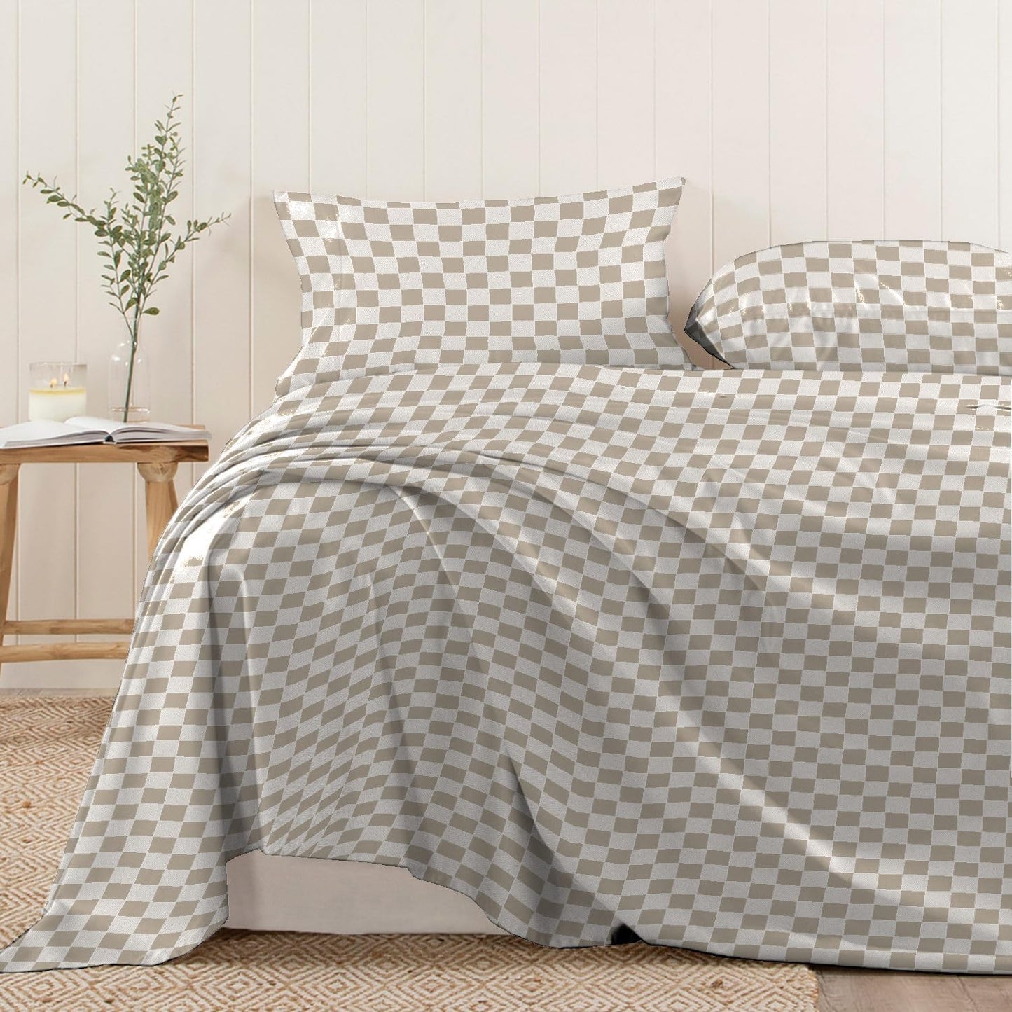 Pizuna Pure 100% Cotton Flat Sheets Only King Grey Cascade Stripe (1 PC), Luxurious 400 Thread Count Long Staple Cotton Sateen with 4" Hem (Combed King Flat Sheet Only Cotton)