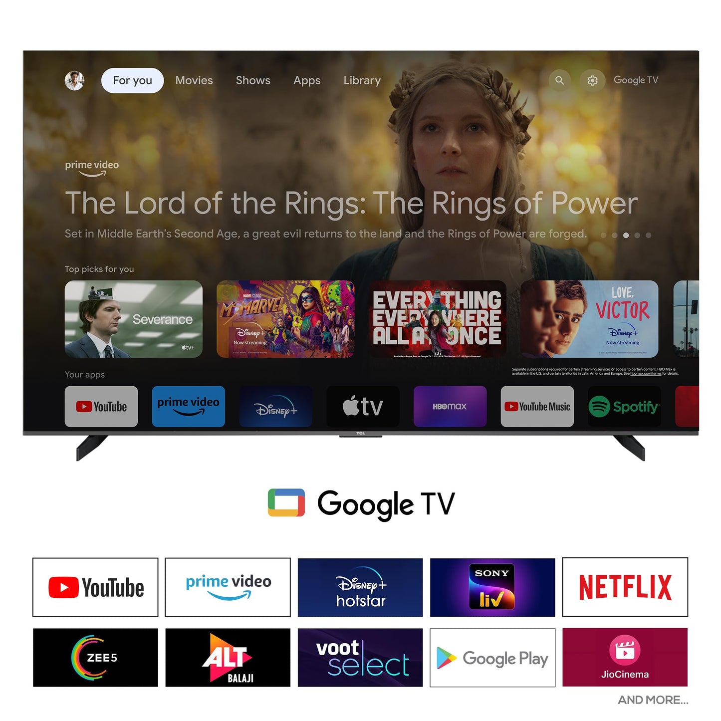 TCL 164 cm (65 inches) Bezel-Less Series 4K Ultra HD Smart LED Google TV 65P635 (Black)