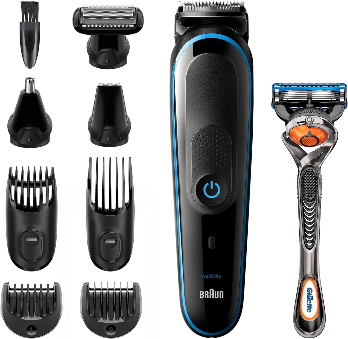 Braun MGK5245 7 in 1 Hair Clipper, Beard and Face Trimmer, Black/Blue